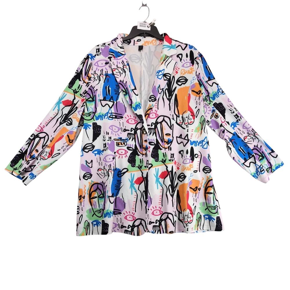 SHEIN Curve Blazer Womens 4XL Plus Multicolor Abstract Print Statement Bold Art